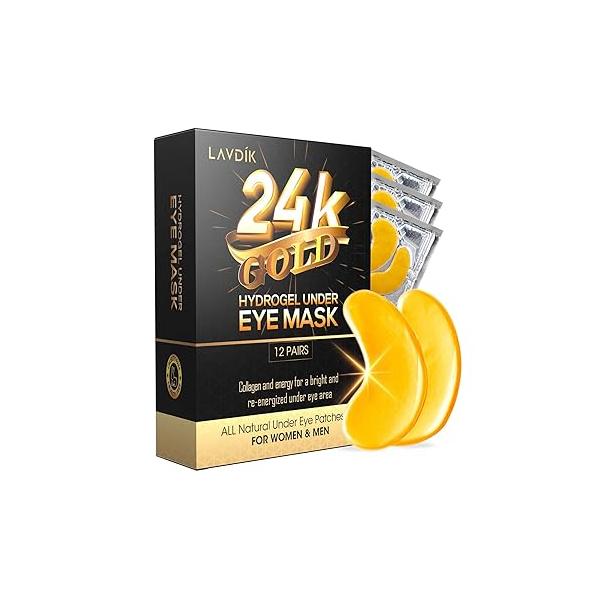 Under Eye Patches, 24K Gold Mask - 12 Pairs, Collagen Patch for Puffy Eyes and Dark Circles Anti-Aging, Deep Moisturizing Treatment Masks Women Men