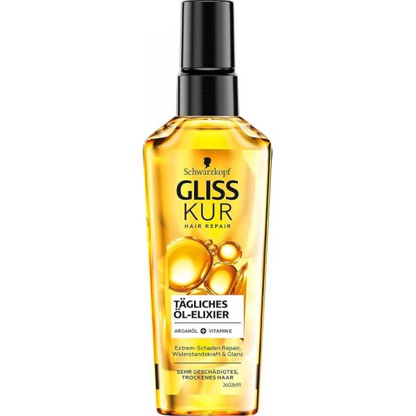 Gliss Kur Hair Oil Daily Elixir (75 ml), for Dry Nourishes and Refines Without Oily Residue, Contains Argan Vitamin E