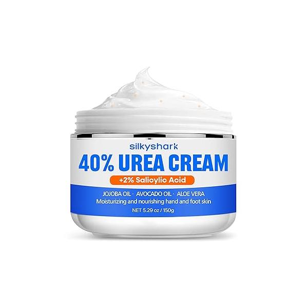 Urea Cream 40% + Salicylic Acid 2%, Foot with Jojoba Oil, Avocado and Aloe Vera for Dry Cracked Heels, Knees, Elbows, Hands Repair Treatment, Deep Moisturizes Skin