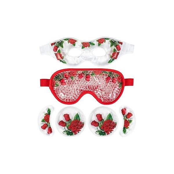LEOSTEP 4 PCS Cooling Eye Mask Set - Ice Face with Rose Essential Oil, Cold Compress and Reusable Gel Pads for Eyes Puffiness, Migraine Headache, Dark Circles, Dry
