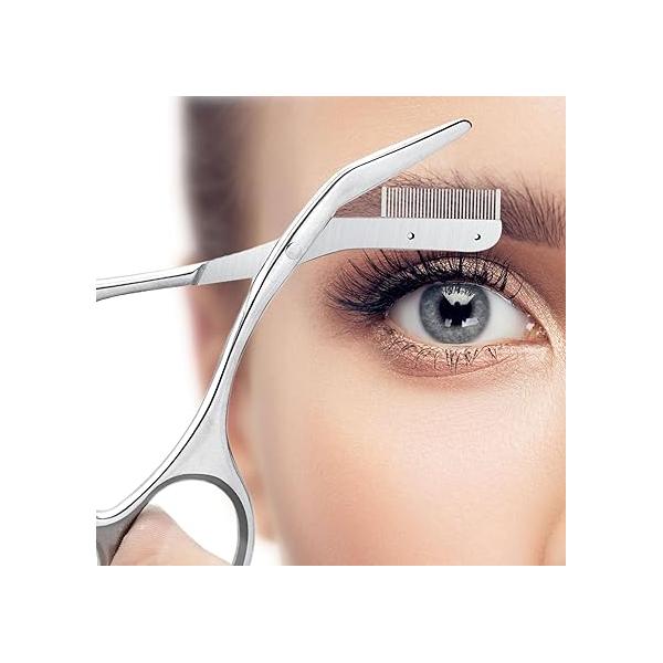 Eyebrow Scissors with Comb, Stainless Steel Facial Grooming Kit, Professional Precision Trimmer, Perfect For Gifts for Men and Women (Grey)
