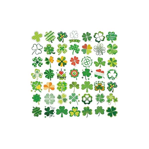 HOWAF St. Patrick's Day Temporary Tattoos, 96 Pieces Irish Tattoo Stickers with Shamrock Clover Flag Patterns for Kids Gift Favors, Body Face Tattoos Party Decorations