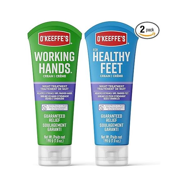 O'Keeffe's Working Hands Night Treatment Hand Cream and Healthy Feet Foot Cream, 7 Ounce Tube
