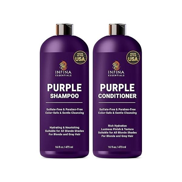Purple Shampoo and Conditioner Set - Sulfate Free, Enriched with Coconut Oil & Aloe Vera, Ideal for Blonde, Gray, Brassy Color Treated Hair, Nourishes Hydrates 16 fl oz each