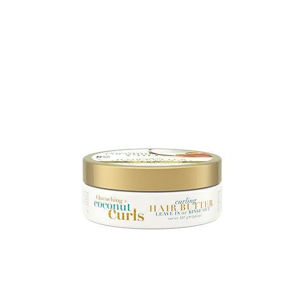 OGX Quenching + Coconut Curls Curling Hair Butter, Deep Moisture Leave-In Mask & Treatment with Oil, Citrus Oil Honey, Paraben-Free and Sulfated-Surfactants Free, 6.6 oz