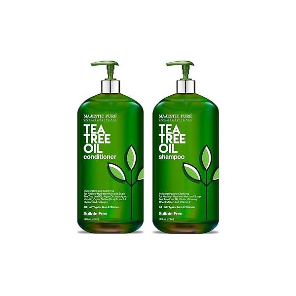 Majestic Pure Tea Tree Shampoo for Men and Women - Hydrating Formula Fights Dandruff, Lice Itchy, Irritating or Dry Scalp For All Hair Types Sulfate Free 16 fl oz (pack of 2)