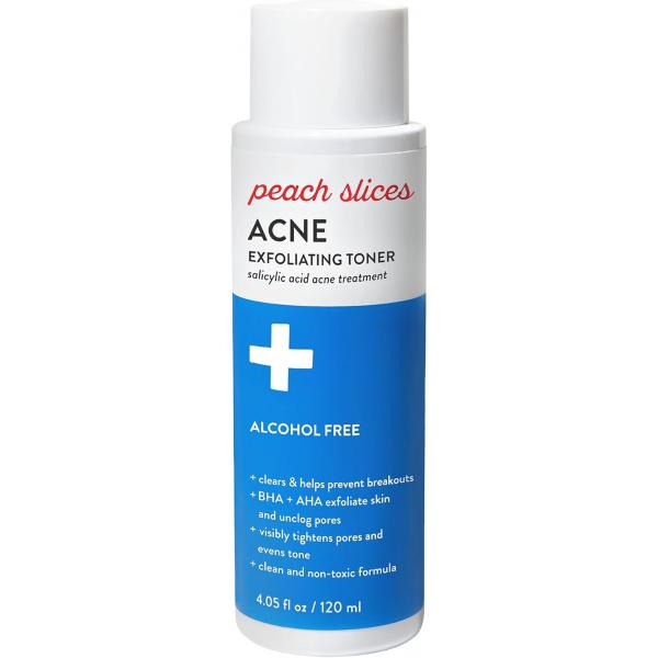 Peach Slices | Acne Exfoliating Toner 2% Salicylic Acid AHA+BHA Exfoliation Facial Cleanser Calms & Soothes Prevents Breakouts Alcohol Sulfate Free Skin Care for Women Men 4 Oz