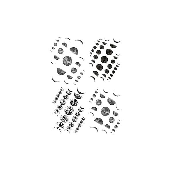 Moon Phase Planet Temporary Tattoo Sticker Black Waterproof Adult Men Women Arm Hand 15X11cm Set of 4 (SF163)