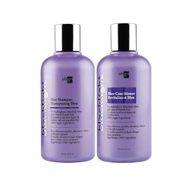 Oligo Professionnel - Blacklight Blue Shampoo & Conditioner for blondes Sulfate-Free Vegan Eliminate brassy tones Refresh Faded Highlights Argan oil Hydrating Formula 8.5oz DUO BUNDLE