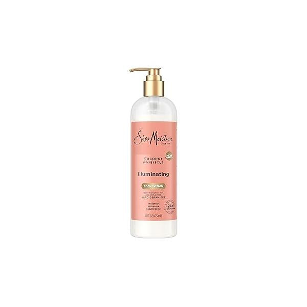 SheaMoisture Illuminating Body Lotion with Coconut Oil, Hibiscus, Niacinamide and Pro-Ceramides, Instantly Enhancing Skin's Natural Glow, 24H Moisturizing 16 oz