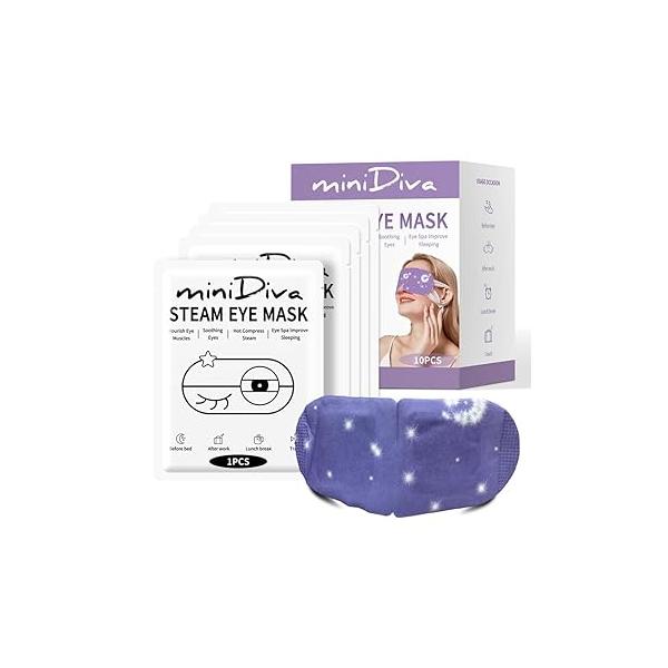 Minidiva Steam Eye Mask for Dry Eyes, 10Pcs Self Heating Spa Warm Relax Sleep Mask, Disposable Heated Dark Circles Fatigue, Relieve Stress Fatigue (Lavender)