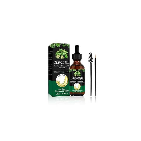 Jamaican Black Castor Oil - 100% Pure Organic Cold Pressed for Hair Growth, Eyelash/Eyebrow Serum, Scalp and Nail Care, Glass Bottle (2.02 Fl Oz) (small, castor)