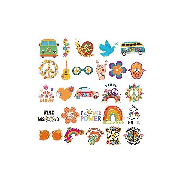 Ooopsiun Hippie Temporary Tattoos for Kids - 70 Styles,Groovy 70s Peace and Love Flower Power Birthday Party Favors Boys Girls