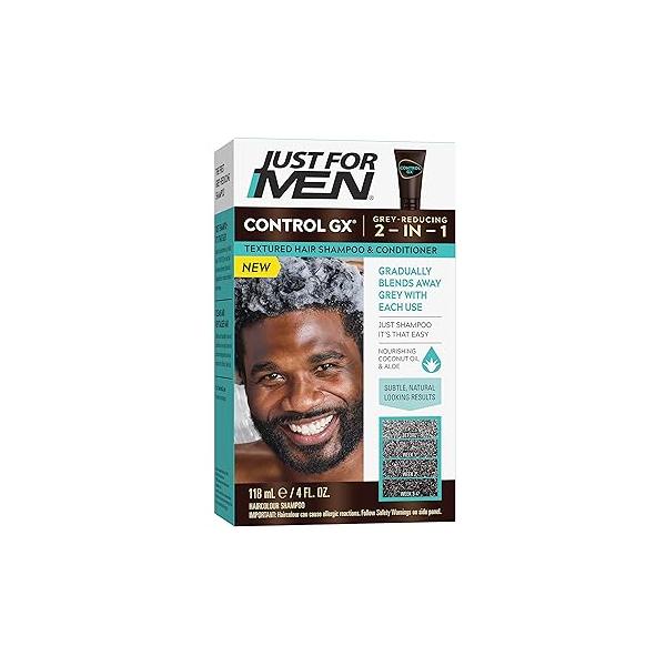Just for Men Control GX Grey Reducing Shampoo Textured Hair, Gradual Hair Color with Keratin, 4 Fl Oz - Pack of 1 (Packaging May Vary)