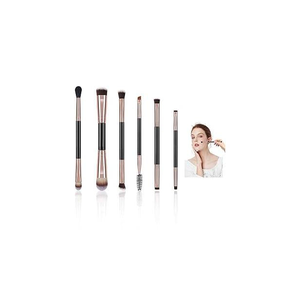6 Pcs Double Sided Makeup Brushes Eyeshadow Brush Set Professional Ended Shadow Dual Travel Two Make Up Kits for Blending and Eyebrow
