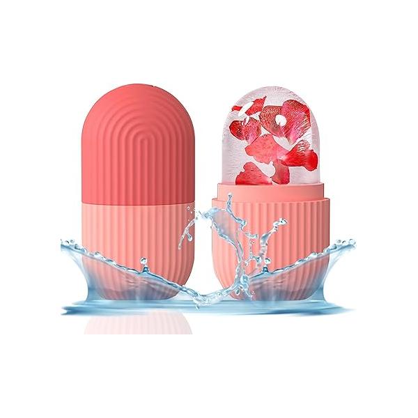KOGITI Ice Mold for Face & Eye, Beauty Facial Roller, Puffiness Relief Massage Skin Care Tool, Cube Holder (Pink)