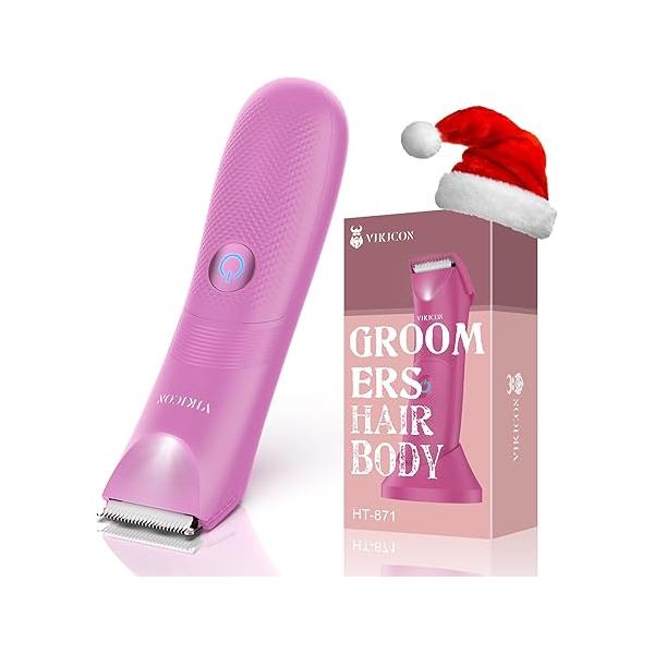 VIKICON Manscape Trimmer for Men - No Nicks Electric Razor-Shaver Balls/Pubic/Groin/Legs/Chest Hair Removal w/Light & Ceramic Blade, IPX7 Waterproof Body Groomer USB-C Charging, Gifts Him Dad