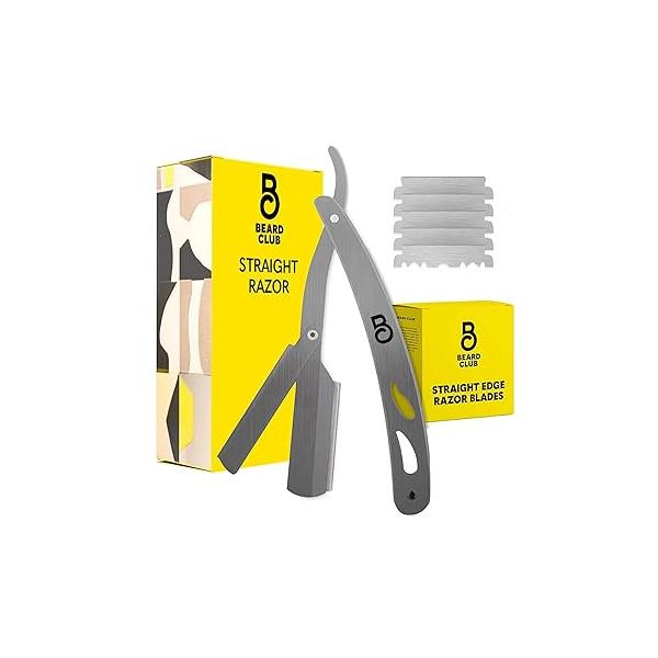 The Beard Club Straight Razor for Men - Navajas Para Barbero Barber Edge Kit Premium Single Derby Blade Cutthroat With 10 Replaceable Stainless Steel Blades & Leather Case