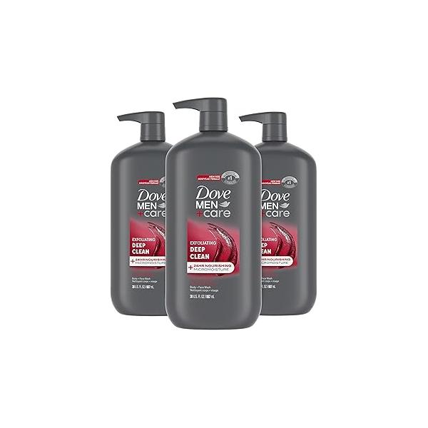DOVE MEN + CARE Body and Face Wash Exfoliating Deep Clean for Men, with 24-Hour Nourishing Micromoisture Technology Wash, 30 Oz (Pack of 3)