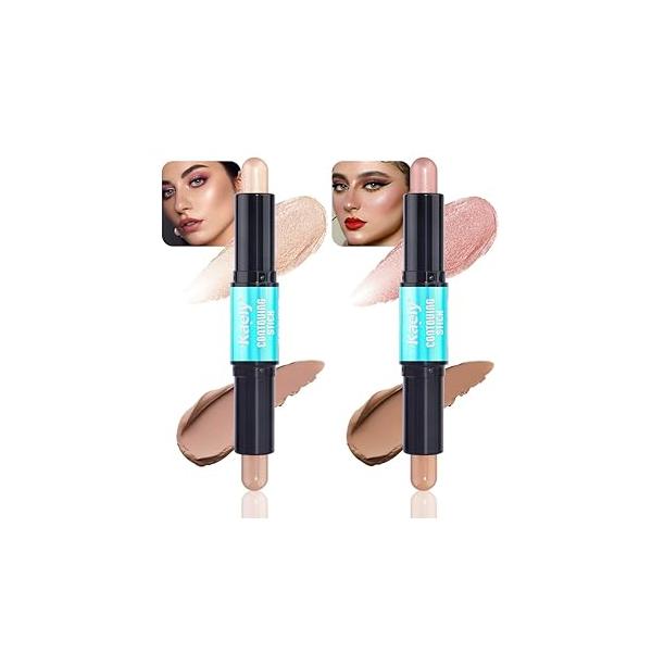 Kaely 4 Color Highlighter Contour Stick,Cream Palette Kit for Beginners,Bronzer Contouring Sticks,contorno maquillaje para mujer en oferta,Concealer Stick Primer Face Makeup Brightener,01+02