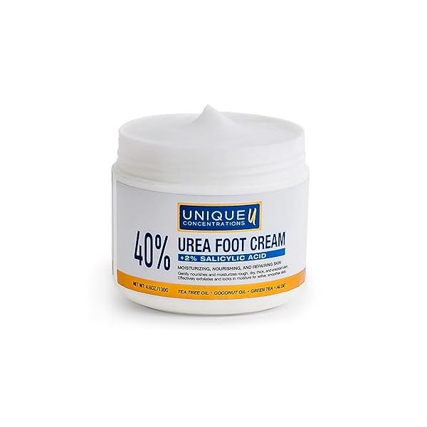 40% Urea Foot Cream with 2% Salicylic Acid - 40 Percent for Feet Maximum Strength Dry Skin Hand & Moisturizer Hyaluronic Aloe Vera 4.6 oz