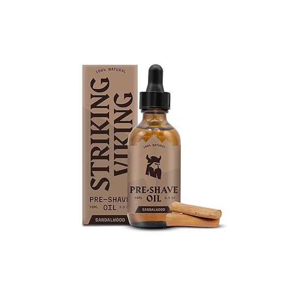 Striking Viking Pre-Shave Oil for Men (Sandalwood, 3.3 Oz) - Smooth & Protective Shaving Safety Razor Face