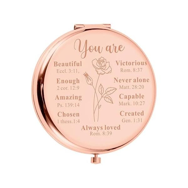 Christian Compact Mirror for Women - Engraved Stocking Stuffer Daughter, Sister, Bestie, Female Friends Baptism & Confirmation Gift Girls Teen