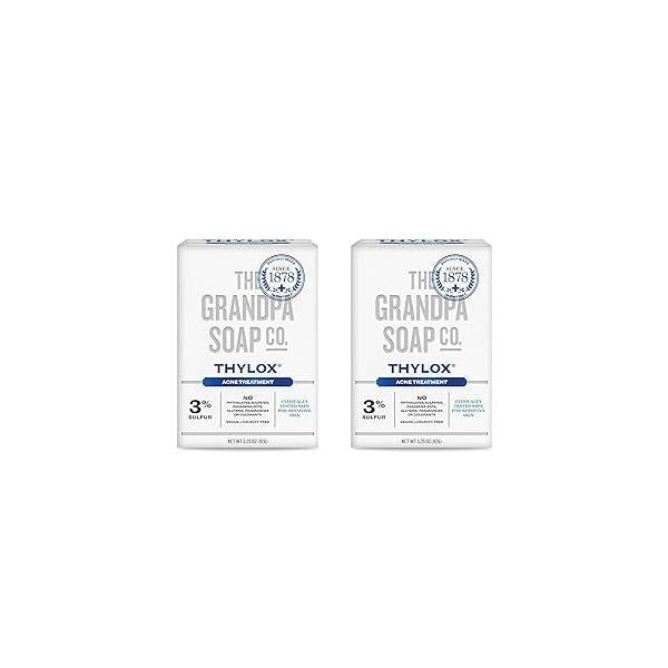 The Grandpa Soap Co. Thylox Acne Treatment Bar - With 3% Natural Sulfur Prevents and Eliminates breakouts For Prone Skin Safe for Sensitive 3.25 Ounces (Pack of 2)