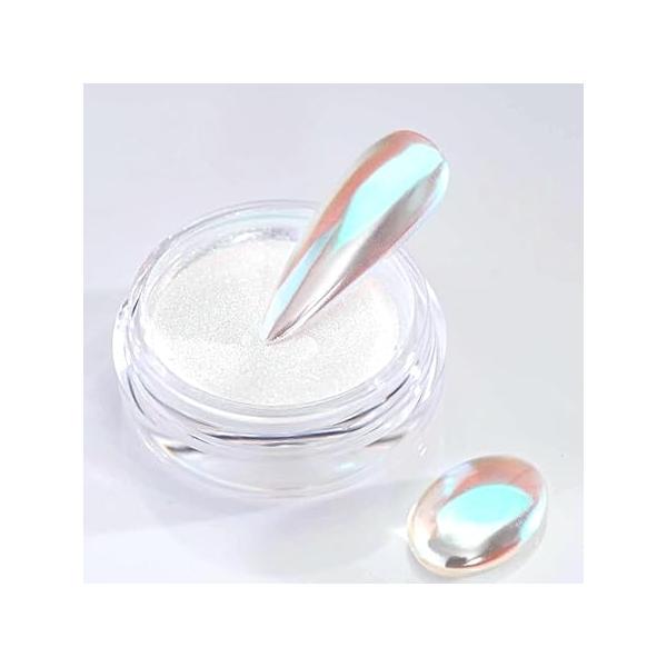 Pretty Diva White Chrome Nails Powder - 0.3g Super Glossy Mirror Effect Moonlight for Manicure Pigment, Beginner-Friendly Gel