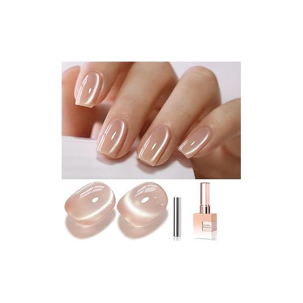 Double Rhythm 0.5 Oz Cat Eye Gel Polish with Magnet Same Color Bottle Holographic Glitter Shimmer Translucent Salon 15 ML Magnetic Nail Art ((Nude-MC1167)