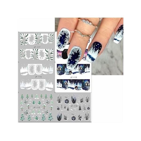 Christmas Nail Art Stickers - 6 Sheet Snowflake Penguin Water Transfer Decals, Winter Supplies, Cute Xmas Accessories Decorations for Women Kids