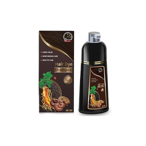 Hair Dye Shampoo for Gray Hair, 3 in 1 Herbal Women Men, Color 500ml (Black)