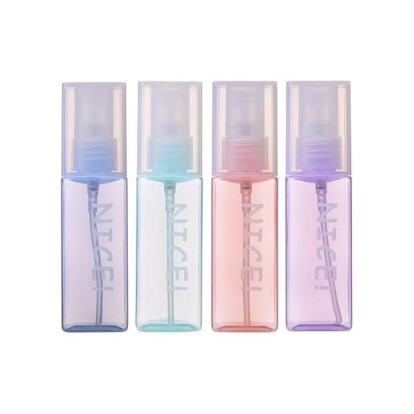 SINIDE Spray Bottles 60 ml / 2 oz, 4 Pack Empty Fine Mist Plastic Mini Travel Bottle Set, Portable Refillable Makeup Sprayer Containers for Perfume, Liquids, Aromatherapy, Small Size