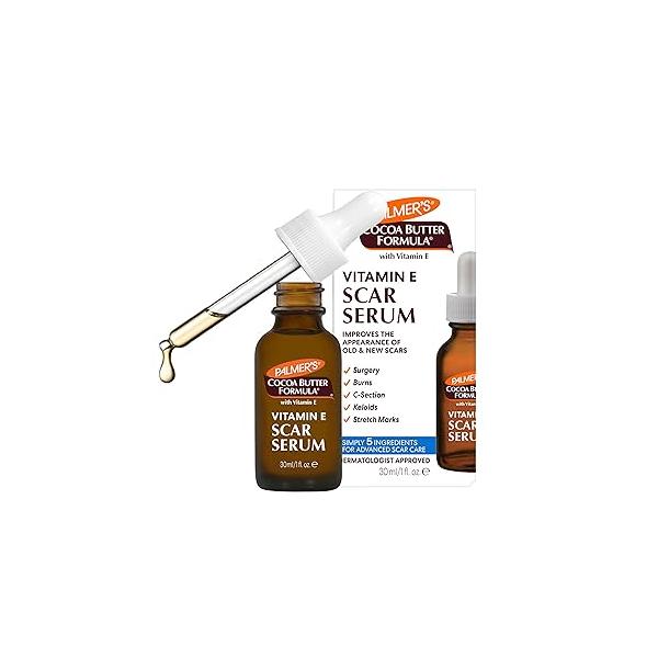 Palmer's Cocoa Butter Formula Scar Serum, Skin Brightening Oil for Face & Body, Concentrated Serum with Vitamin E, Fragrance Free, 1 Fl Oz