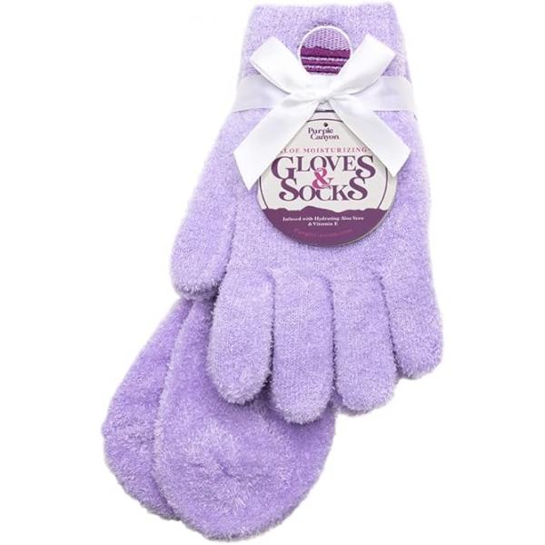 Moisturizing Socks and Gloves Set | Purple Fuzzy with Aloe Vitamin E for Women Women's Gifts Self-Care