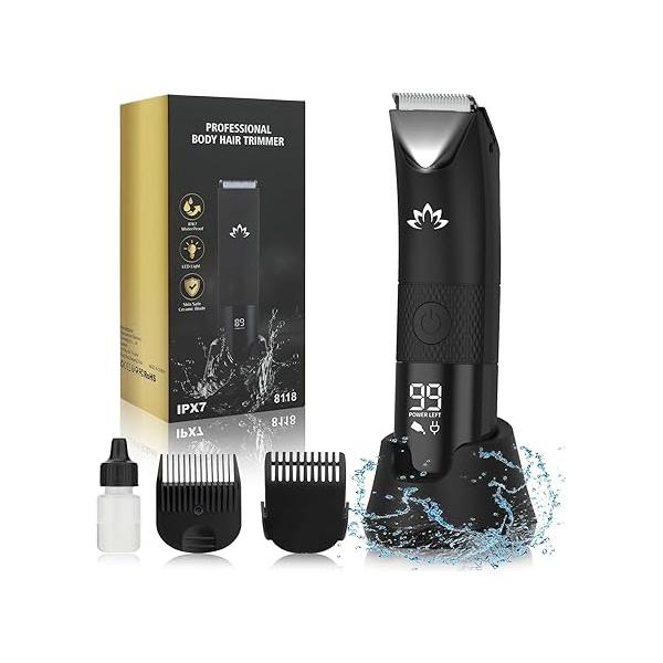 Manscape Trimmer for Men - Electric Body Hair with Light, IPX7 Waterproof Razor Balls/Pubic/Groin/Legs/Chest Removal, Lightweight LED Display, Gifts Him Dad