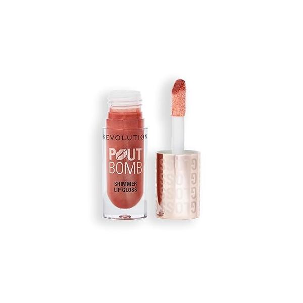 Revolution, Pout Bomb Shimmer Gloss, High-Shine Lip Gloss & for Glossy Lips with Hyaluronic Acid Sweet Vanilla Scent, Berry Lustre, 0.15 Oz