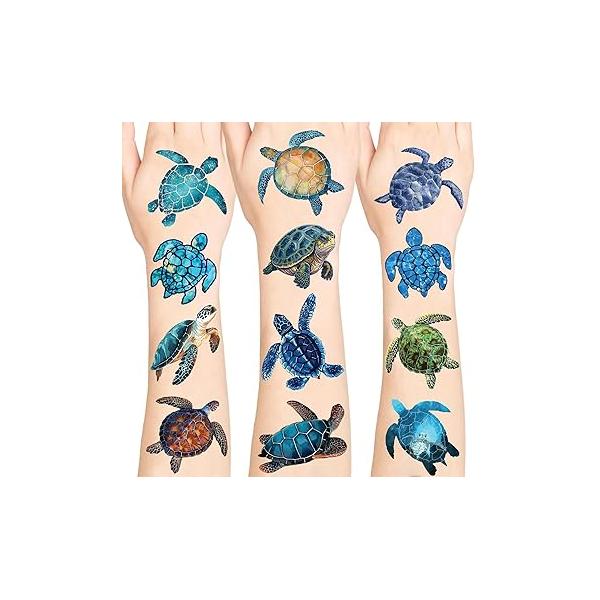 Sea Turtle Temporary Tattoos, Waterproof Tattoo Stickers for Birthday Decorations Party Supplies Favors School Rewards Gifts