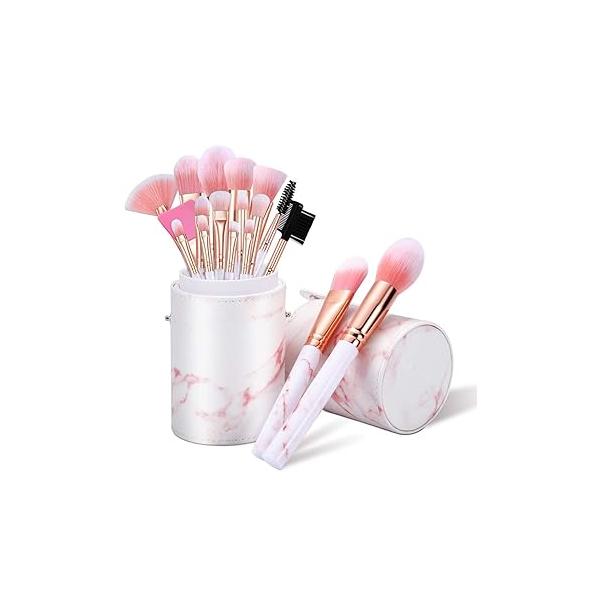 Makeup Brushes Set DUAIU 16PCS Marble Make up Foundation Eyeshadow Concealer Eyebrow Blush Face Mask Brush With Gift Box Up Tool(Pink)