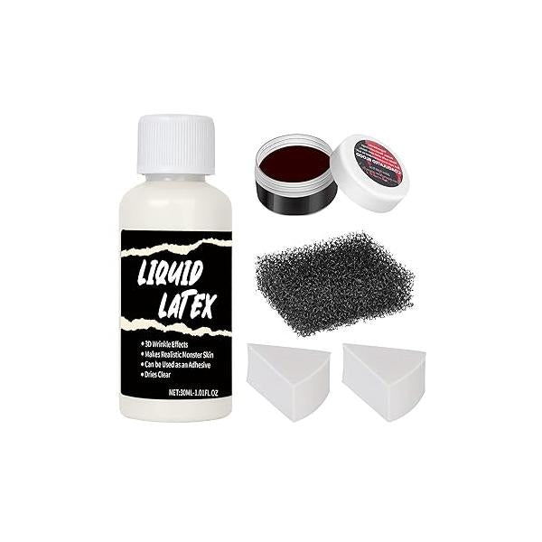 Liquid Latex SFX Makeup Kit,Halloween Fake Blood Scar Wound For Subtle Wrinkle Special Effects with Scab Coagulated Gel,Stipple Sponge,2 Sponges