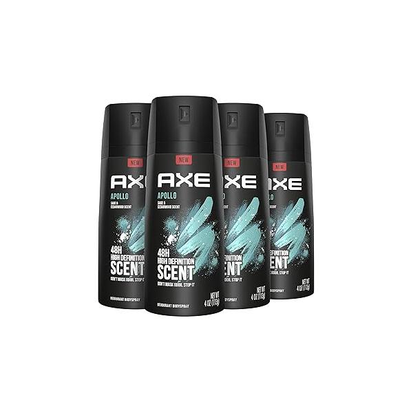 AXE Apollo Body Spray Deodorant for Long-Lasting Odor Protection, Sage & Cedarwood Men Formulated Without Aluminum 4 Ounce (Pack of 4)