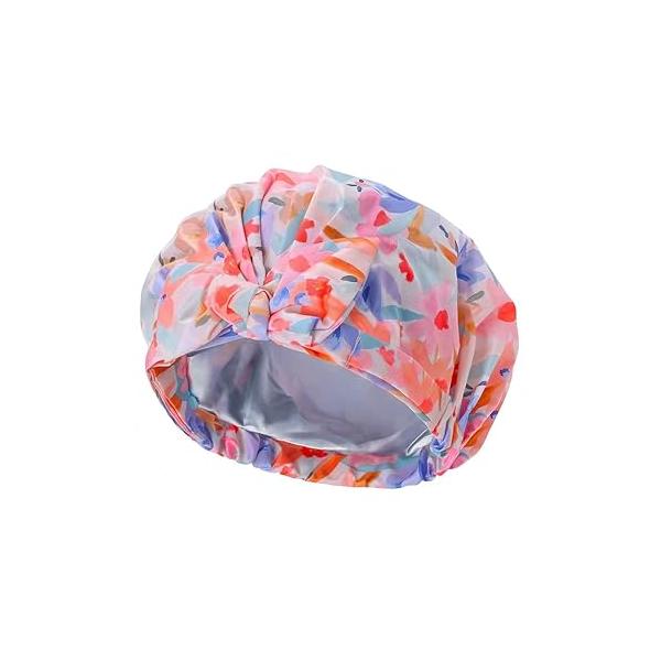 Luxury Shower Cap for Women,Waterproof, Double Layer, Resuable,Large Bath