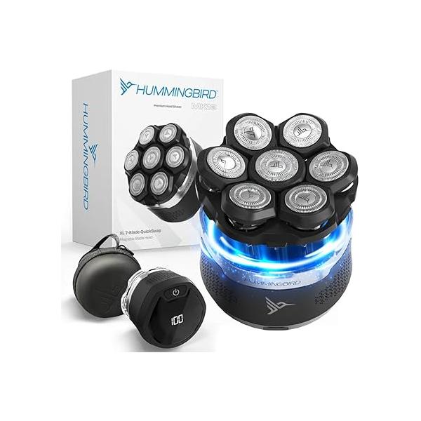 HUMMINGBIRD MK13 Premium Head Shaver, 7 Blade Electric Razors for Men, Cordless USB-C Rechargeable Wet & Dry Shavers Bald Waterproof Skull LED Display, Travel Case