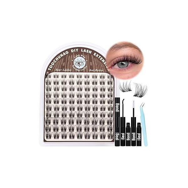 Natural Lash Clusters Kit Wispy Eyelash Thin Band DIY Extension 10-16mm Eye Lashes Individual Fake Eyelashes Extensions with Bond and Seal by TOOCHUNAG