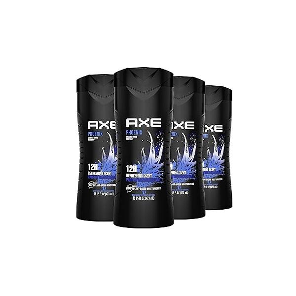 AXE Body Wash Phoenix 12h Refreshing Scent Crushed Mint & Rosemary 4 count Men's with 100% Plant-Based Moisturizers 16 oz