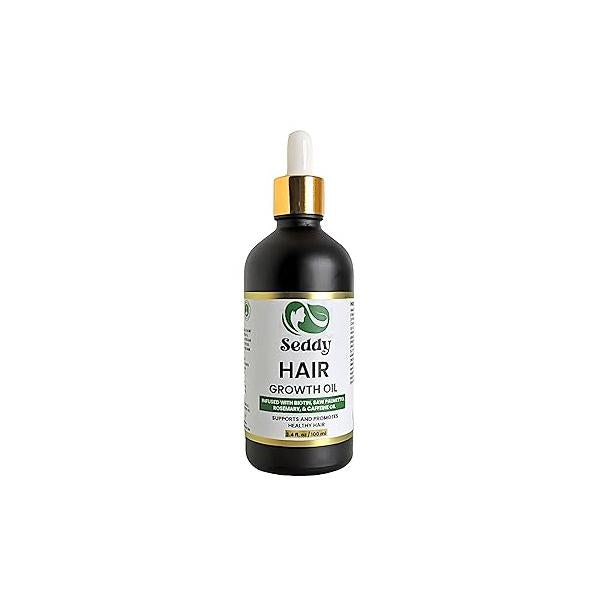 Seddy Hair Growth & Strengthening Oil with Caffeine, Rosemary, Castor, Biotin, Peppermint, Argan Jojoba - Treatment | Repair damage| Regrowth 3.4 Fl. Oz