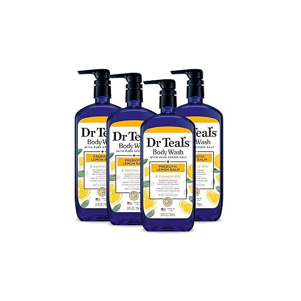 Dr Teal's Body Wash with Pure Epsom Salt, Prebiotic Lemon Balm & Sage, 24 fl oz (Pack of 4)