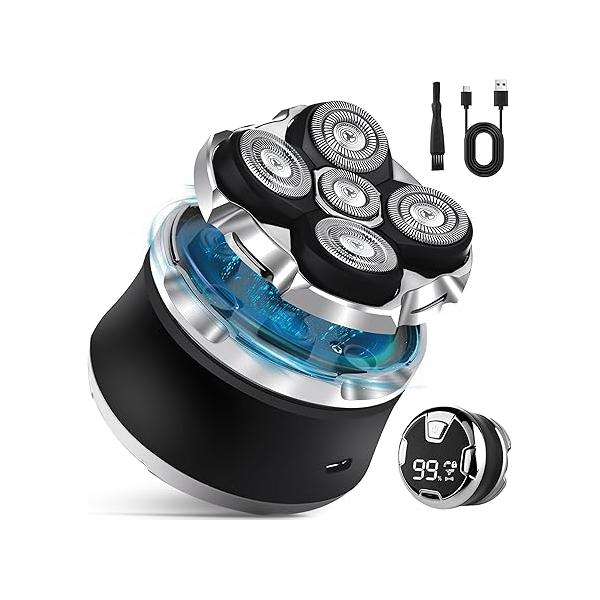 Head Shavers for Bald Men - 5D Rechargeable Face Magnetic Electric Razor, Wet Dry Shaving LED Display Cordless USB C Type-C Charging Men's Rotary Shaver Gift Son Boyfriend Birthday