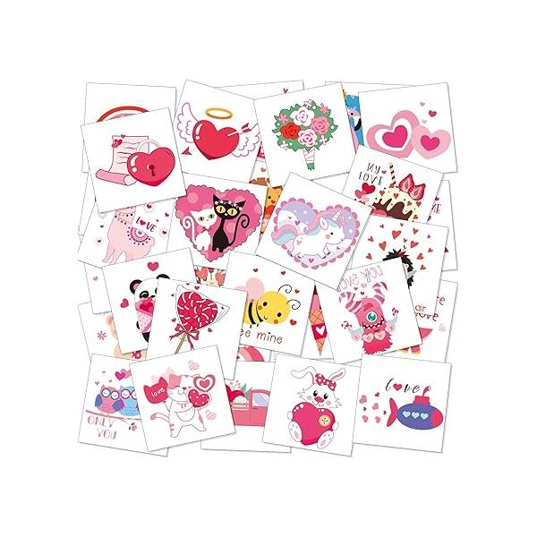 JUNEBRUSHS Valentine's Day Temporary Tattoos, 180 Pcs Valentines Tattoos Stickers 30 Styles Face Make up Goodie Bag Stuffers Gift Filler for Accessories Party Favors Decorations