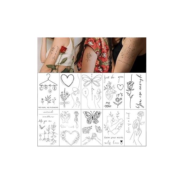 Realistic Moon Sun Stars Space Planets Chain Temporary Tattoos Vertical Spine Tattoo Stickers for Women Men (Self Love)